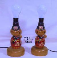 Undetermined Artist Donko Kokeshi with baby (oshin style) as lamps. Soulportal Collection