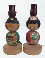 Undetermined Artist Donko Kokeshi Lamp Pair boy/girl - Soulportal Collection