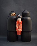 Katagami Kokeshi by Reka Toth-Vasarhelyi Artisan | Woodturner Otsuru & two puppeteers Artisan Website