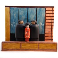 Katagami Kokeshi by Reka Toth-Vasarhelyi Artisan | Woodturner Otsuru & two puppeteers Artisan Website