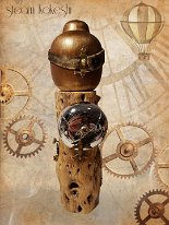 Katagami Kokeshi by Reka Toth-Vasarhelyi Artisan | Woodturner Steam Punk Kokeshi | Soulportal Collection Collaborative commissioned Project
