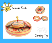 Kokeshi Toys: Plate with spinner and chasers by Kamada Koichi