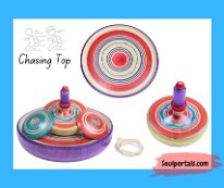 Kokeshi Toys: Plate with spinner and chasers by Sato Norio